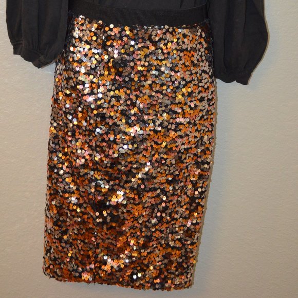 Sz XS H&M Copper & Silver Sparkly Sequin Stretch Pencil Skirt - Picture 5 of 13